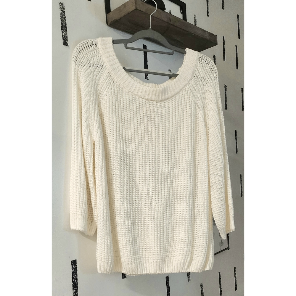 . Impressions Boutique Open Knit Crochet Off The Shoulder Long Sleeve Sweater - Picture 8 of 15